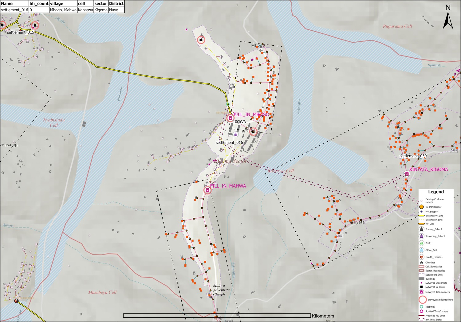 PDF printout showing georeferenced existing and new distribution infrastructure
